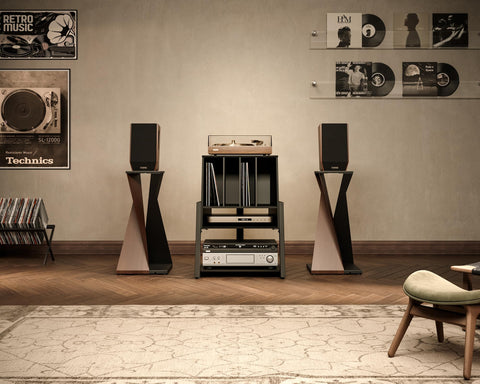 Vinyl Record Player Stand - Black - Holds up to 120 Records, Turntable Cabinet with Storage, Eiffel Series