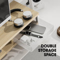 Dual Monitor Stand with Drawers 42.5 Inch - Oak - 2 Tier Wooden Desk Riser, 3 Compartments, 2 Frosted Acrylic Drawers