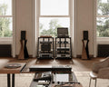 4 Tier Media Stand - Black - Adjustable Corner Shelf for Turntable, Console, AV Receiver and Speakers