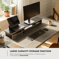 Dual Monitor Riser with Drawers 42.5 Inch - Black - 2 Tier Desktop Organiser, 15mm Wood Panel, Holds 45kg