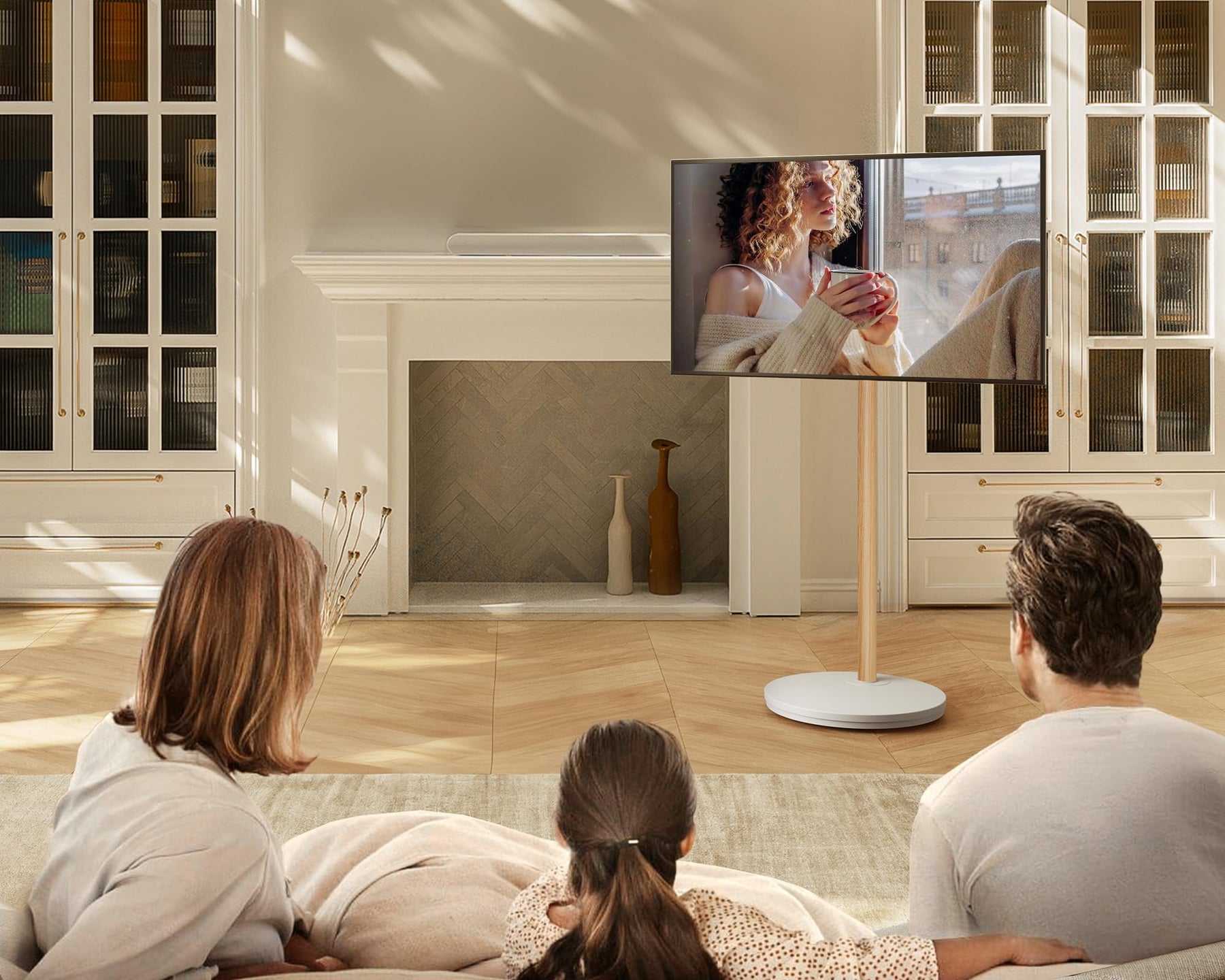 Rotating Rolling TV Stand for 24-48 Inch TVs - Maple - Landscape to Portrait 90 Degree Turn, 15 Degree Tilt, Brake Knob