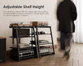 4 Tier Media Stand - Black - Adjustable Corner Shelf for Turntable, Console, AV Receiver and Speakers