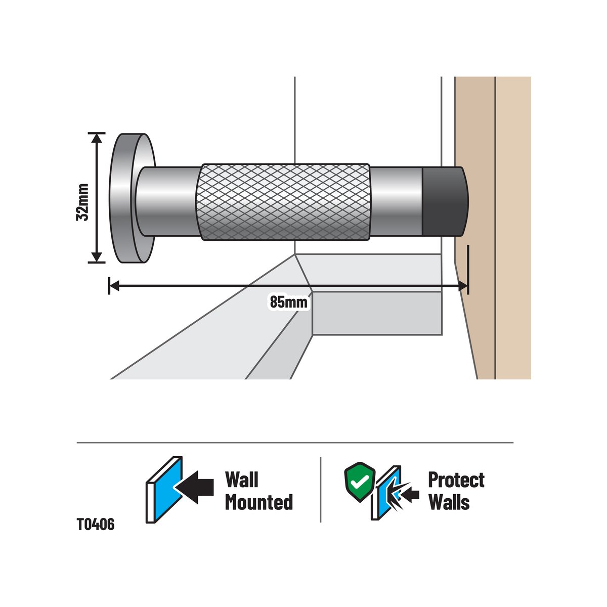 Adoored 85mm Satin Chrome Knurled Door Stop - Wall Protection - Stylish Design - SuperSaverAU - view 2