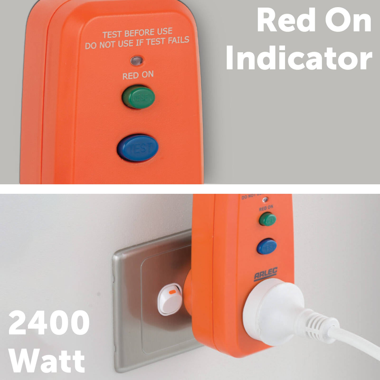 Arlec Single Outlet Safety Switch - 10A RCD Protected Plug-In Adaptor, Orange PB91
