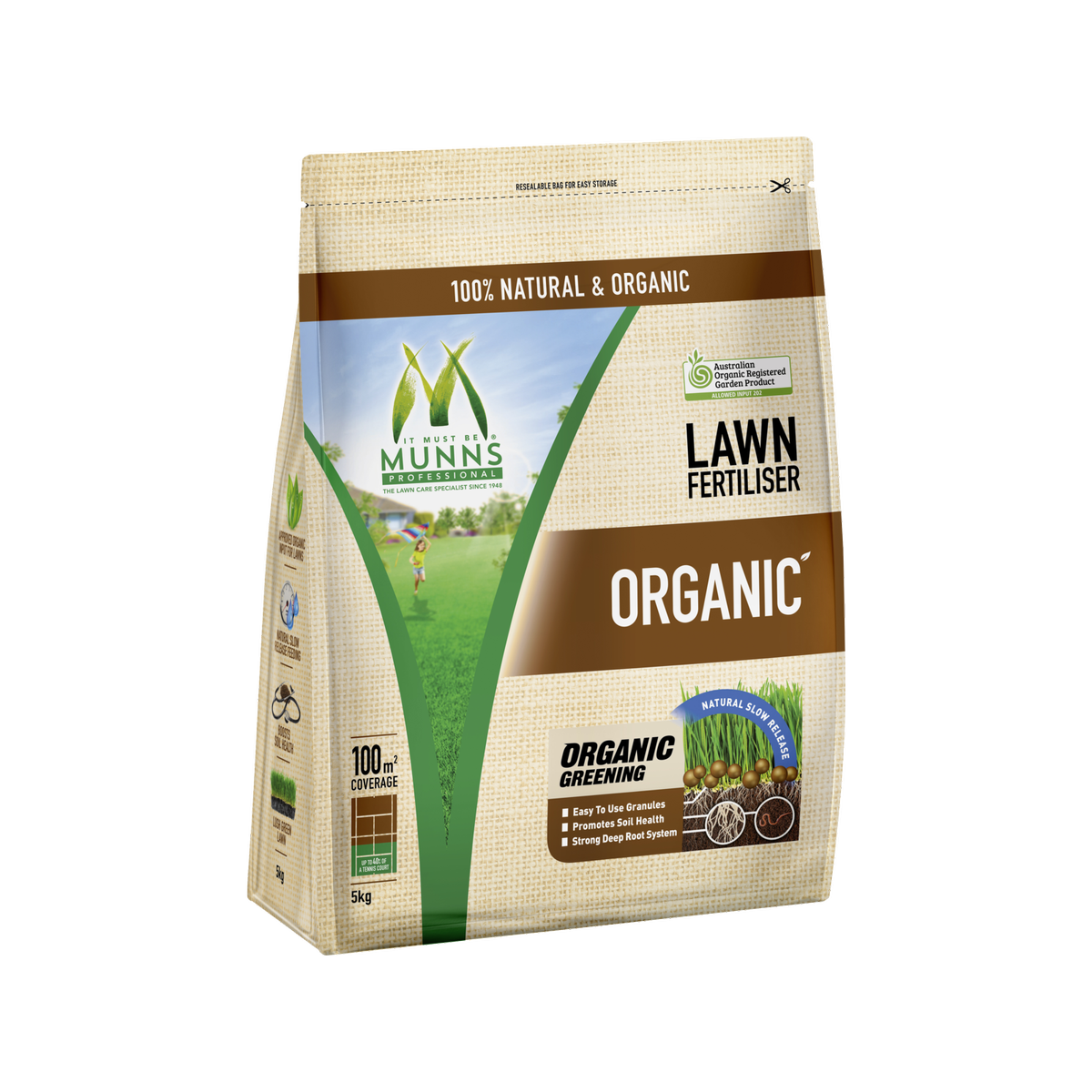 Munns Professional Lawn Fertiliser - 5kg - Organic - All Lawns - SuperSaverAU - view 1