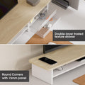Dual Monitor Riser with Drawers 42.5 Inch - Oak - 2 Tier Desktop Organiser, 15mm Wood Panel, Holds 45kg