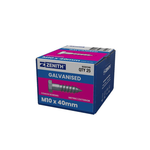 Zenith Hot Dip Galvanised Hex Head Coach Screws M10 x 40mm 25 Pack - SuperSaverAU - view 1