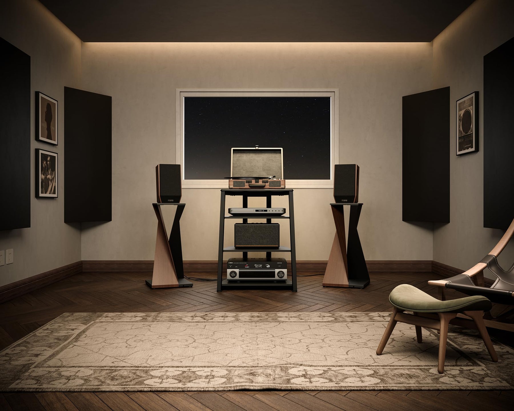 4 Tier Media Stand - Black - Adjustable Corner Shelf for Turntable, Console, AV Receiver and Speakers