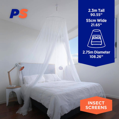 Permastik 2.3m x 2.75m White Mosquito Bed Net Kit - Polyester with Ceiling Hook