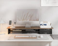 Dual Monitor Riser with Drawers 42.5 Inch - Brown - 2 Tier Desktop Organiser, 15mm Wood Panel, Holds 45kg