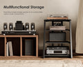 4 Tier Media Stand - Black - Adjustable Corner Shelf for Turntable, Console, AV Receiver and Speakers