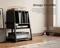 Vinyl Record Player Stand - Black - Holds up to 120 Records, Turntable Cabinet with Storage, Eiffel Series