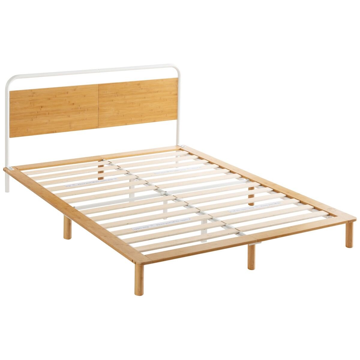 Zinus Double Bamboo Bed Frame - Natural Bamboo, Powder-Coated Steel, Curved Pipe Headboard - AU-FPWNH9ZC-08D