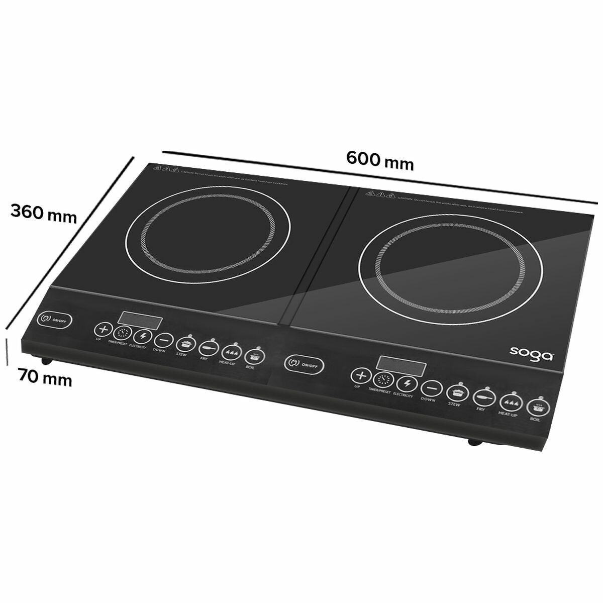 SOGA portable twin induction cooktop - up to 2200W, 8 power levels, 4 cooking functions - SG-ELECCTDBL
