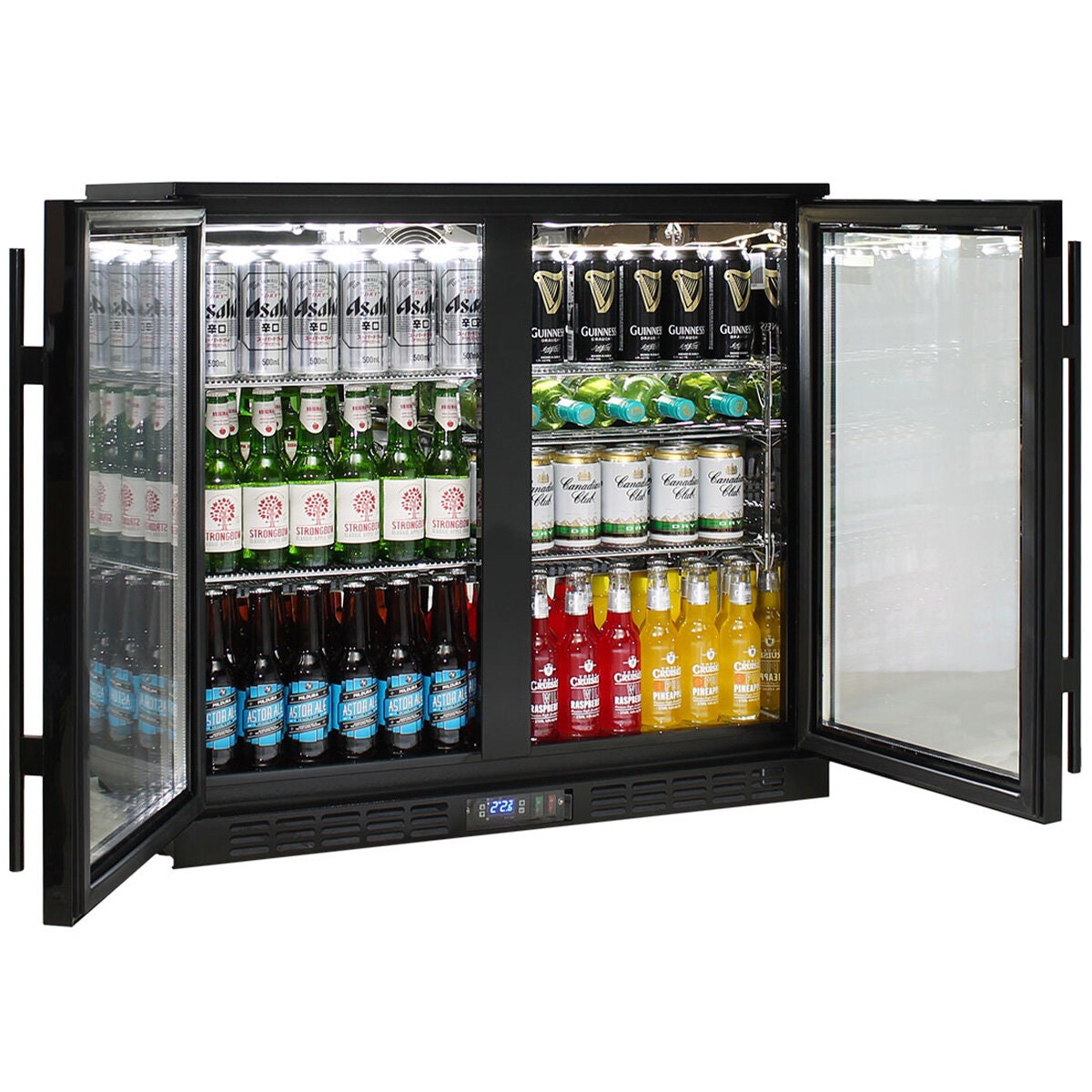 Rhino 208L Double Door Beverage Centre - Black, LED Display, Lockable Doors - SG2H-B