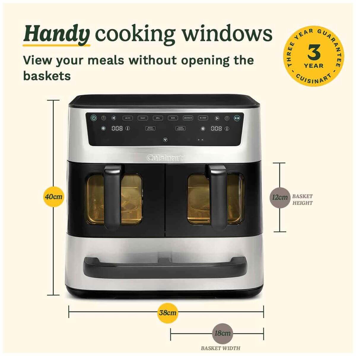 Cuisinart Tri Zone Air Fryer 13.6L - Stainless Steel - 3 Cooking Zones, Oven Drawer - AFT-13XSSXA