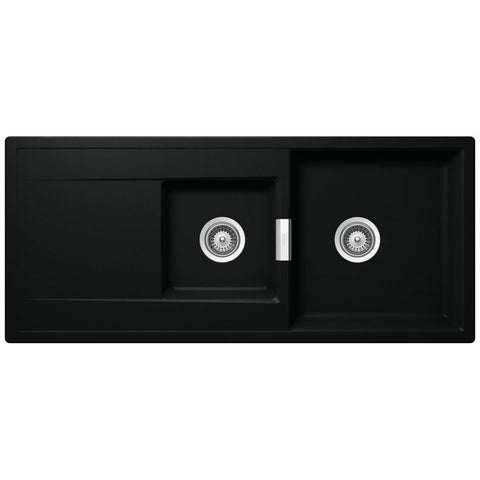 Abey 1 and 1/3 Bowl Granite Sink - Black - Left or Right Hand Drainer - Top Mount or Undermount - MD-175NT