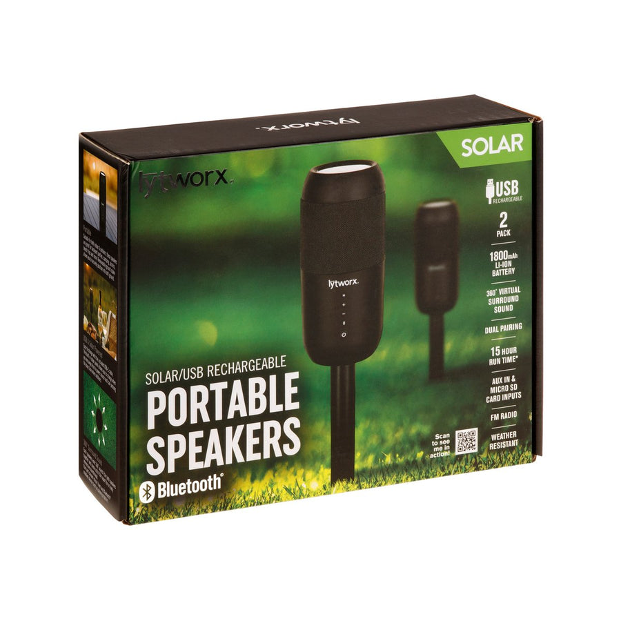 Lytworx Solar USB Portable Bluetooth Speakers 2 Pack - 360° Sound - 395 x 75 x 75 mm - SuperSaverAU - view 1