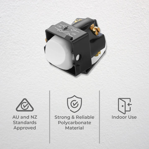 DETA Double Pole Switch Mechanism 10A 250V White Polycarbonate