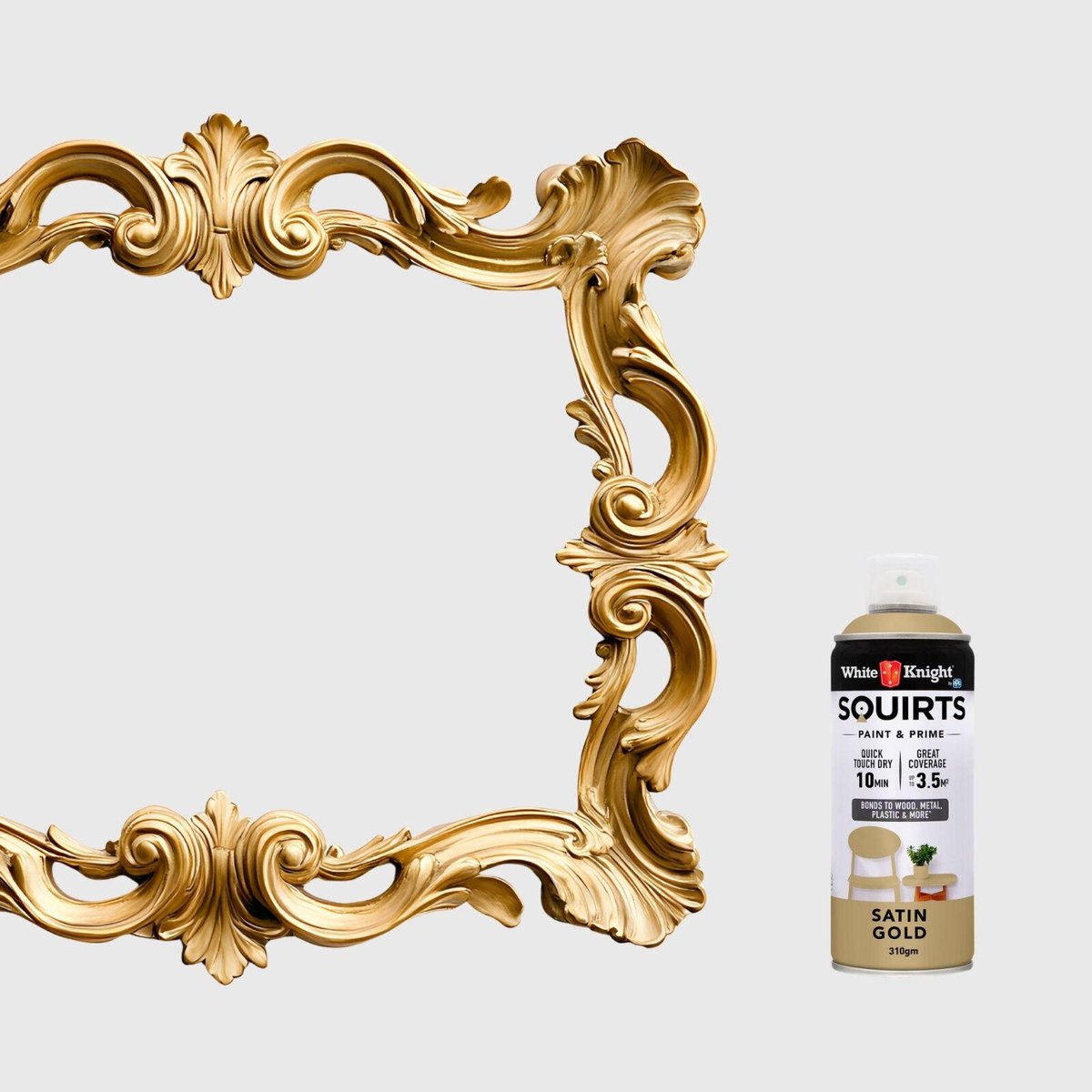 White Knight Squirts Gold Satin Spray Paint 310g Solvent Based Durable - SuperSaverAU - view 4