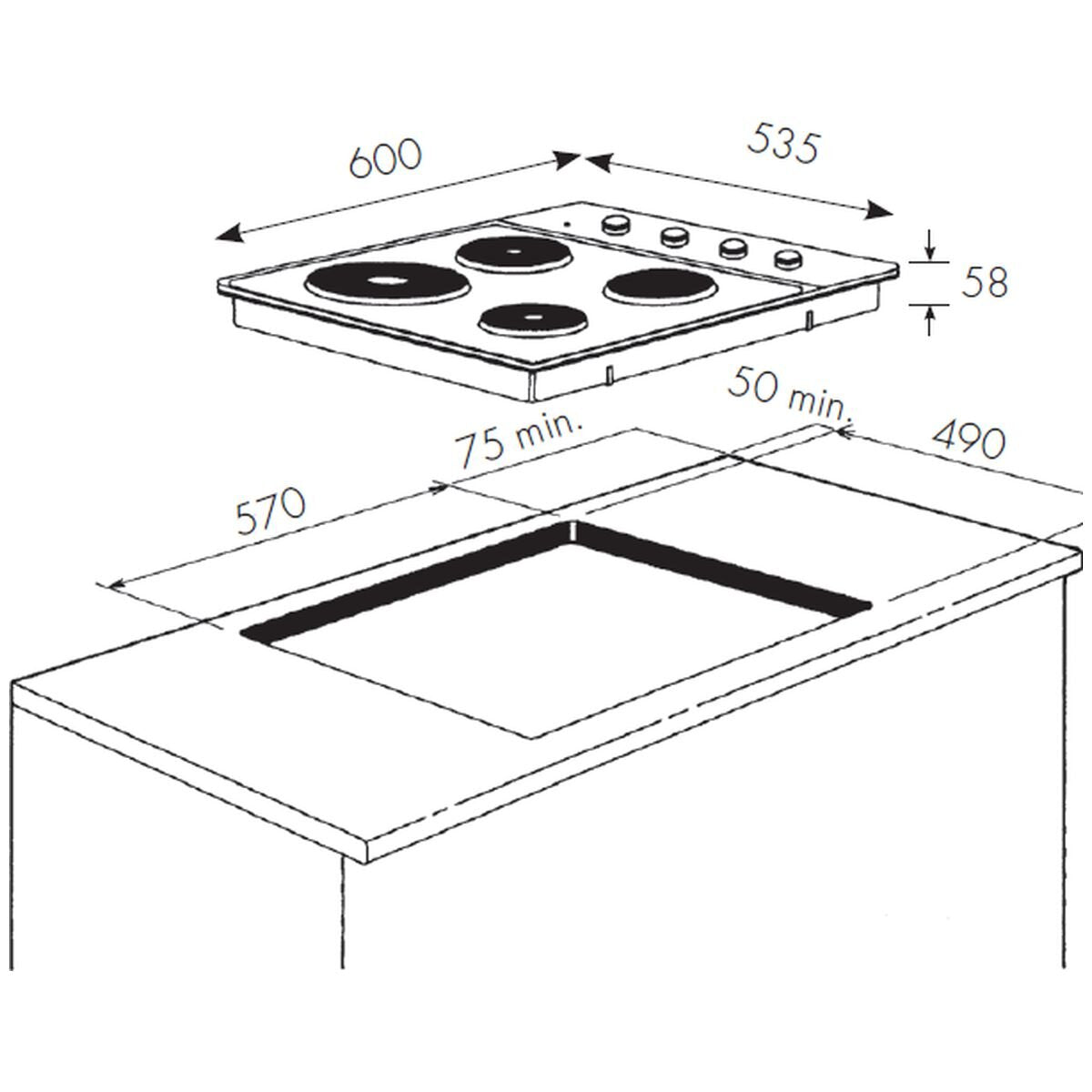Chef 60cm electric cooktop - 4 solid hotplates, white enamel finish, red dot indicator - CHS642WB