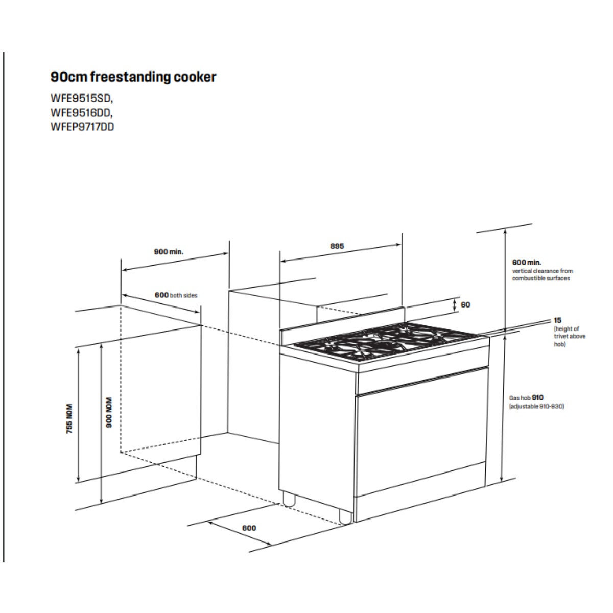 Westinghouse 90cm Dual Fuel Freestanding Cooker - Dark Stainless Steel, AirFry, Wok Burner - WFE9516DD