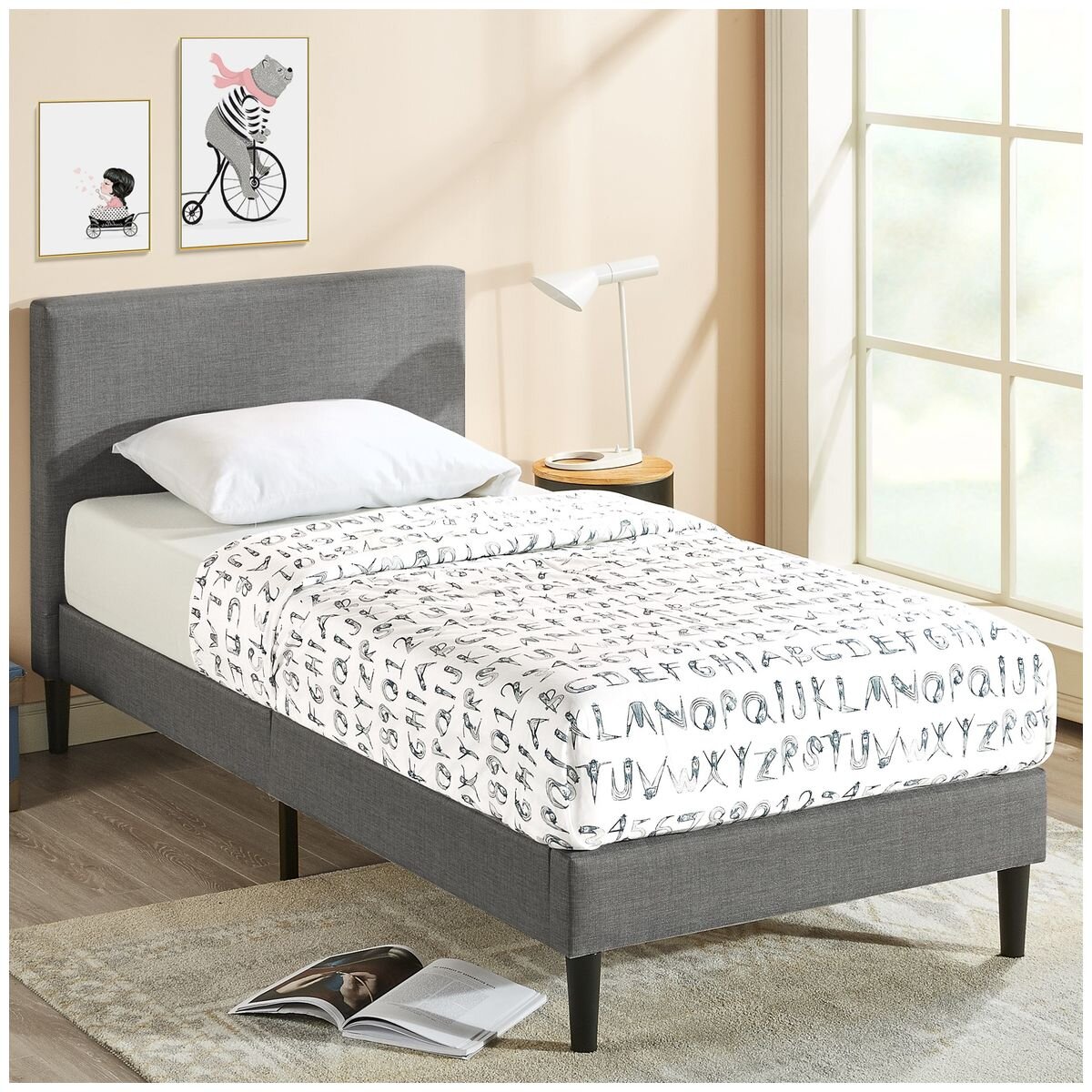 Zinus Liam King Single Bed Base - Grey Upholstered Fabric, Steel Frame, Slatted Base - AU-FPPBC2ZC-12B