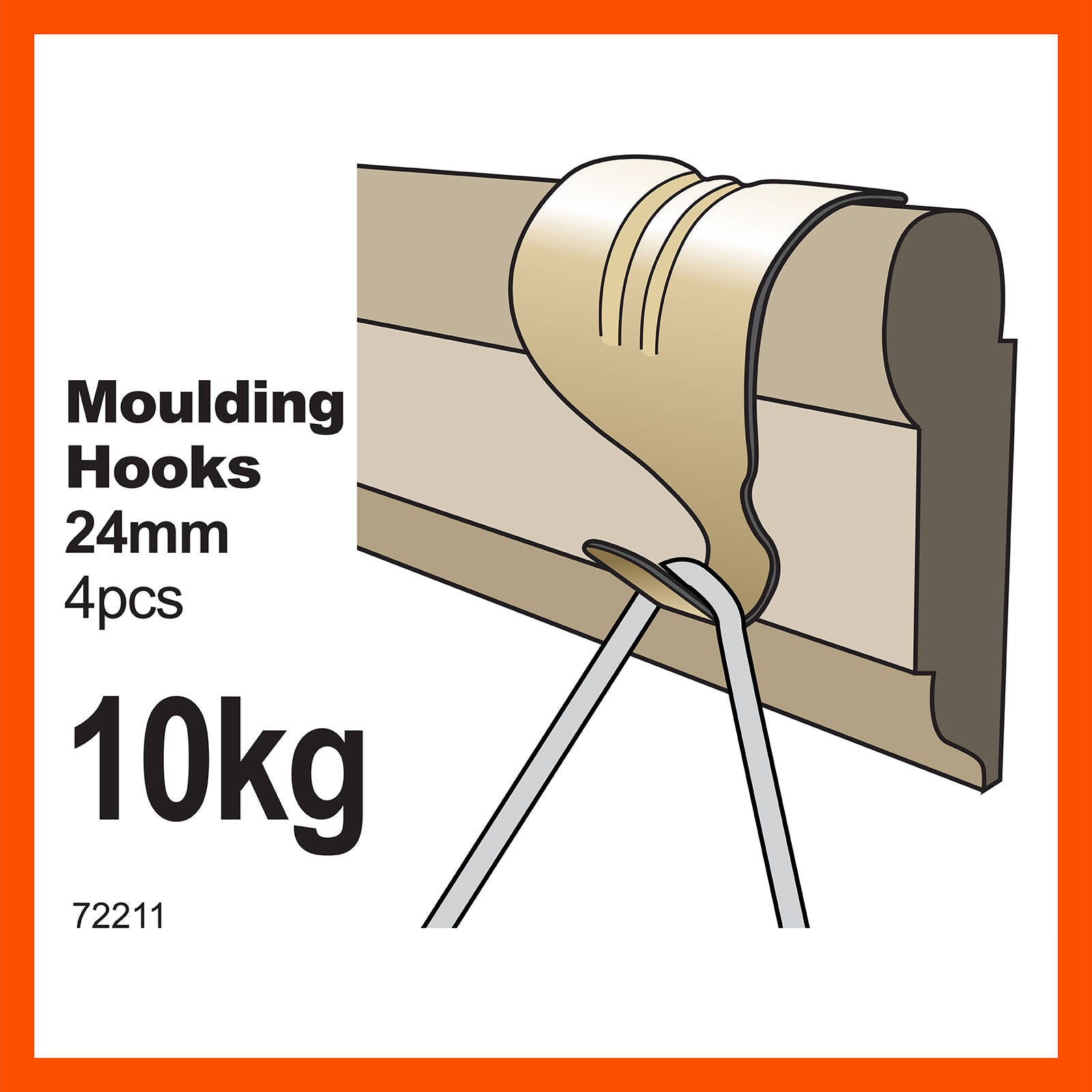 Everhang 10kg Brass Plated Steel Picture Hanging Moulding Hook - 4 Pack