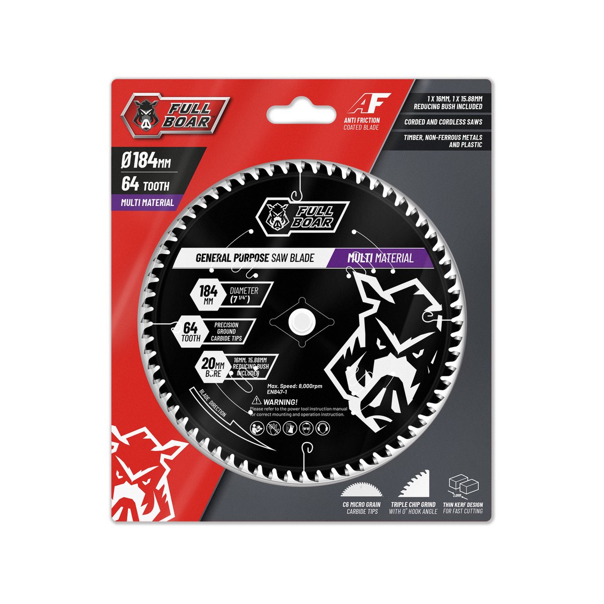 Full Boar Multi Material Circular Saw Blade 184mm 64T - Precision Cutting