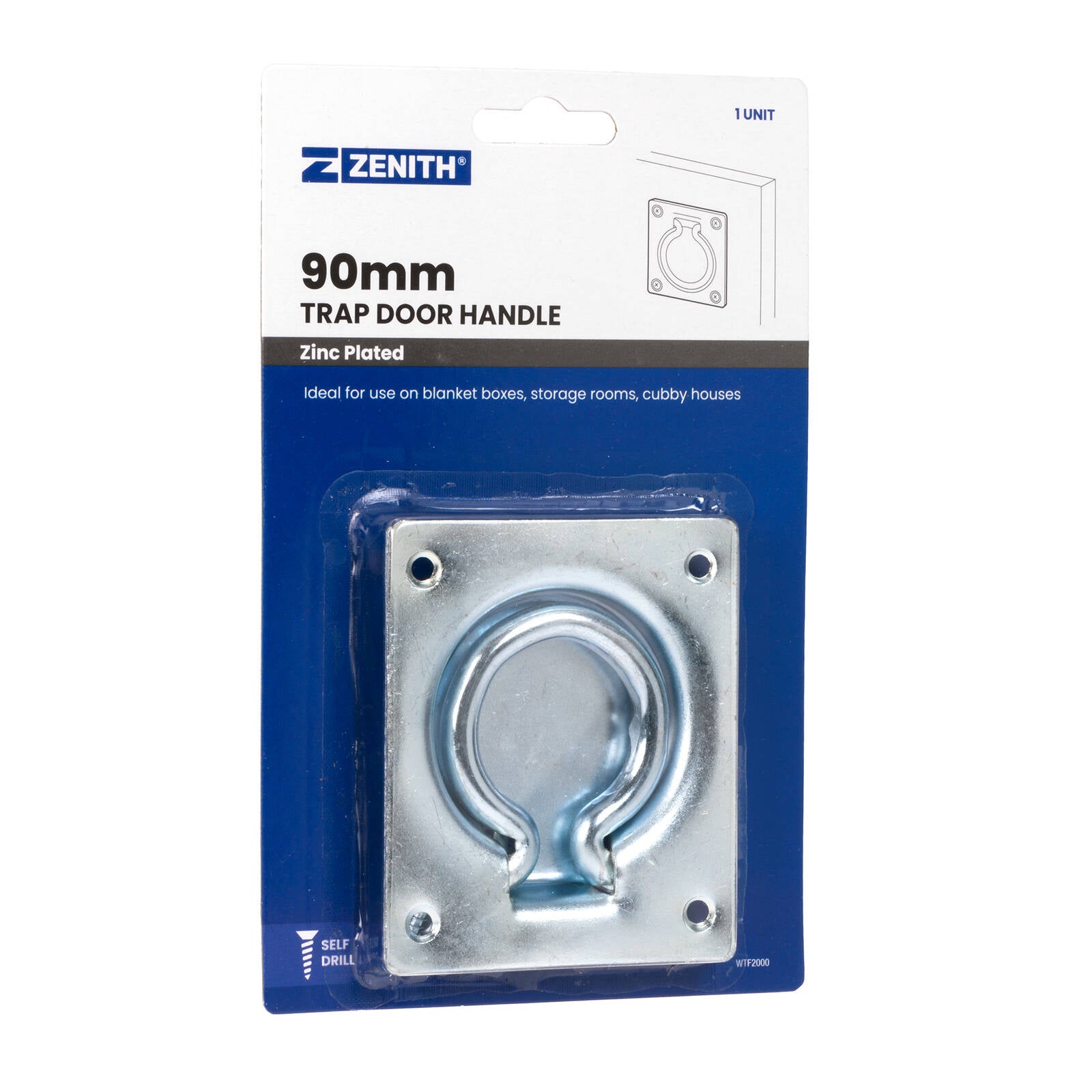Zenith 90mm Zinc Plated Steel Trap Door Handle, Indoor Lifting Handle