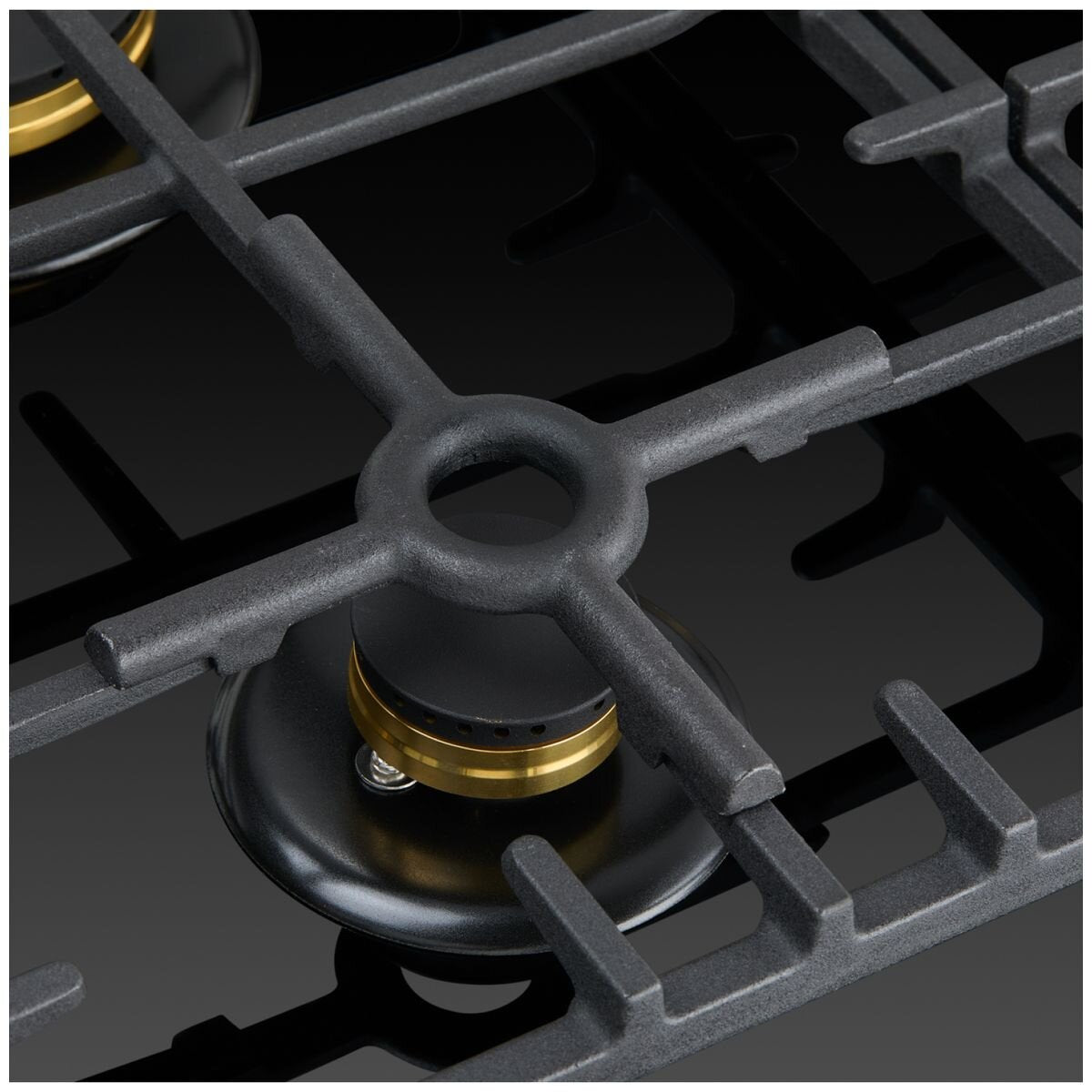 Omega 90cm Natural Gas Cooktop - Black Ceramic Glass, Five Burners, Wok Burner, Brass Burners - OCGG905WB