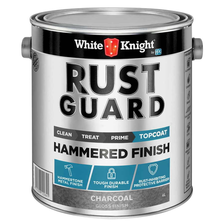White Knight Rust Guard 4L Charcoal Gloss Hammered Finish Paint, Solvent-Based Epoxy Enamel for Metal