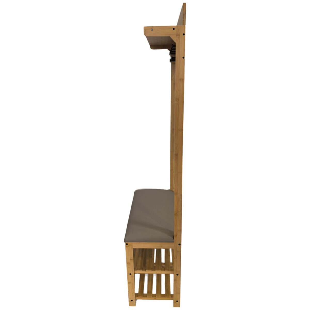 L.T. Williams Bamboo Hall Stand - Grey PU Bench Seat - Coat Rack and Shoe Storage - 9922