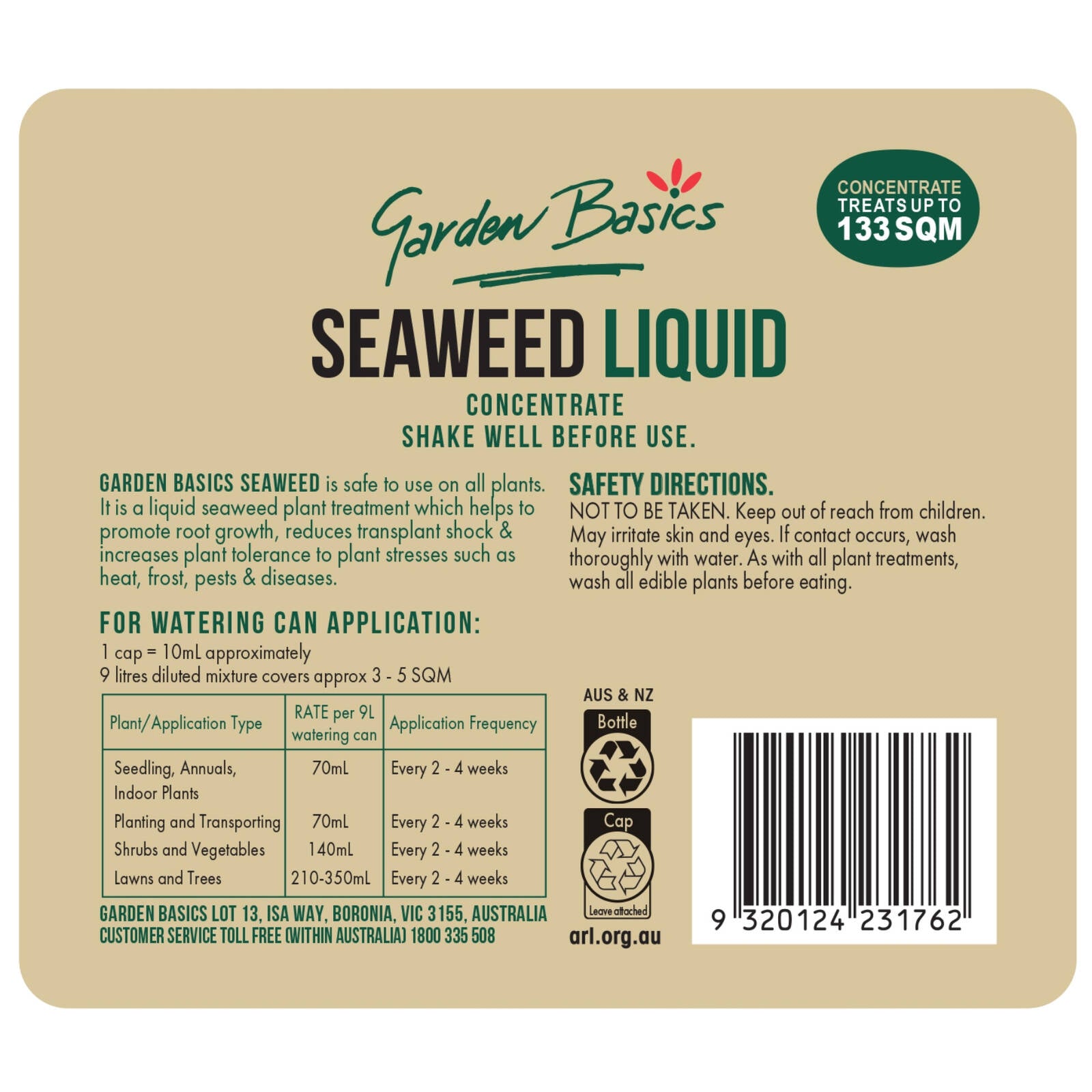 Garden Basics 2L Seaweed Liquid Concentrate, Water Soluble, Safe for Vegies