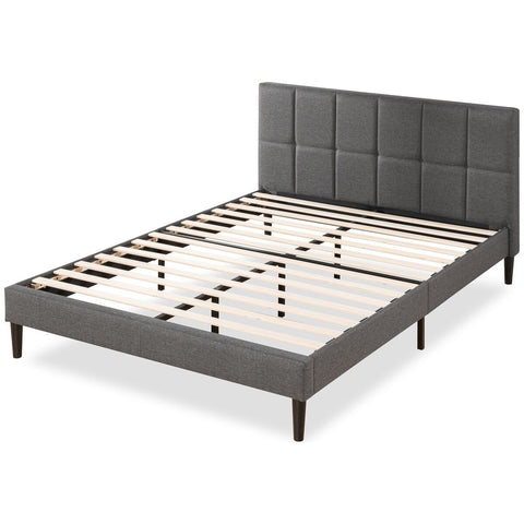Zinus Leo Fabric Bed Frame Queen - Dark Grey, Foam Padded Headboard, Wooden Slats - AU-FSPBO-Q