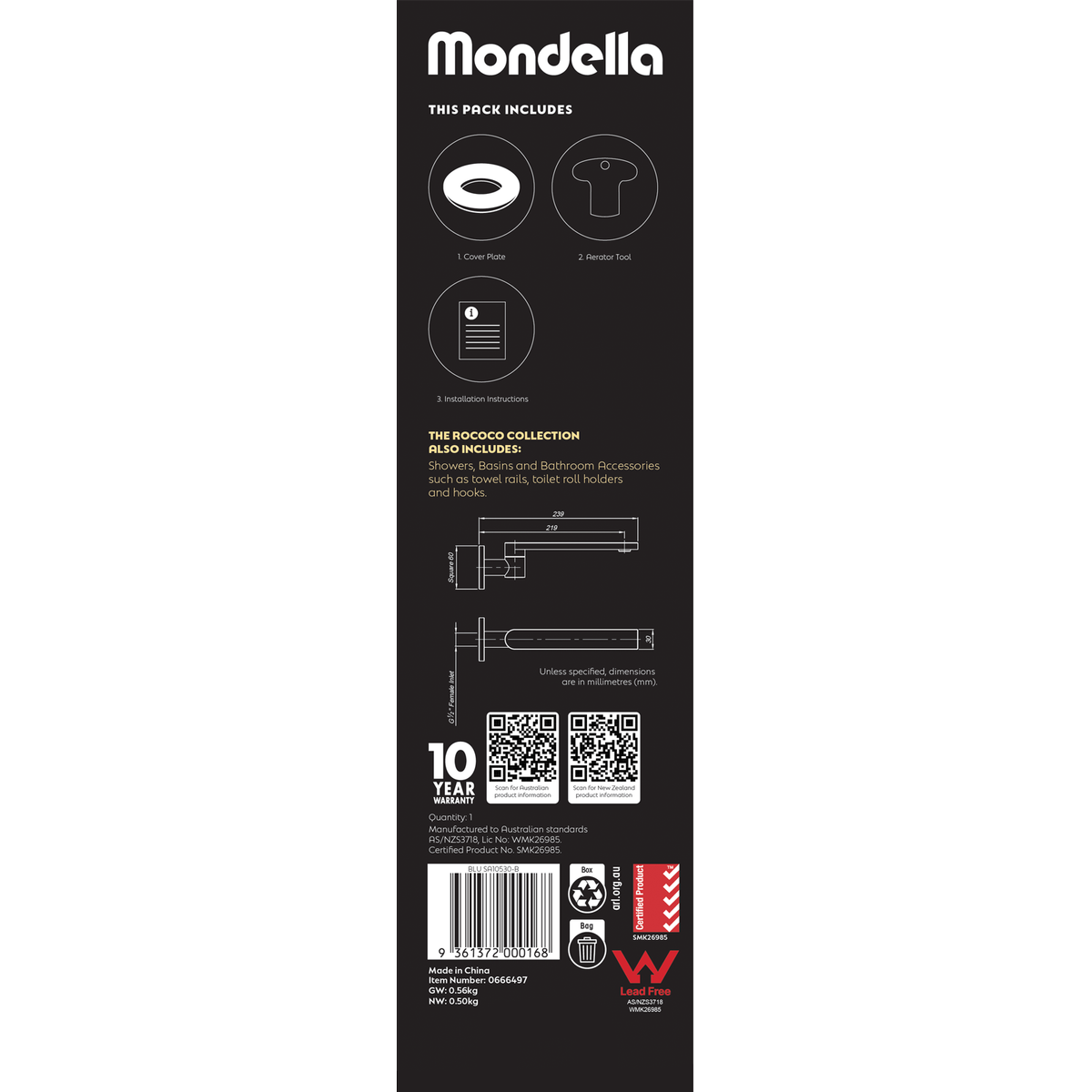 Mondella Black Matte Rococo Swivel Bath Spout - 75mm x 250mm - Lead-Free Stainless Steel - SuperSaverAU - view 5