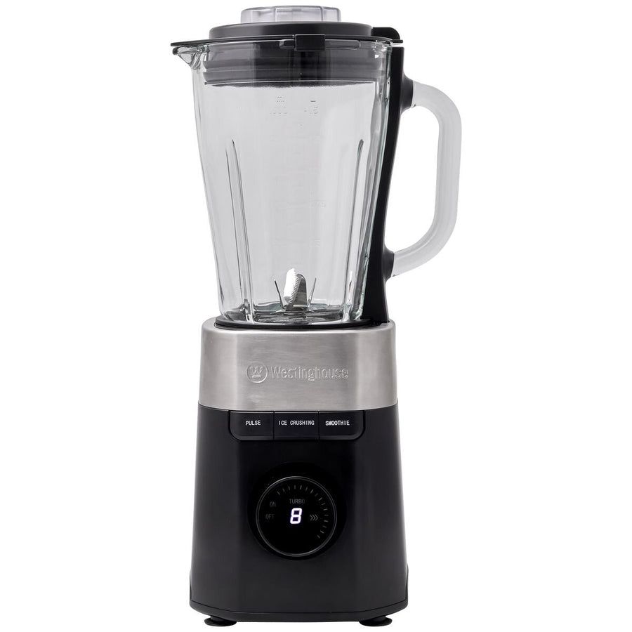 Westinghouse Blender 1.5L Glass Jug - Black with Stainless Steel Trim - 900W, 8 Speeds, Hex Blade - WHBL04K