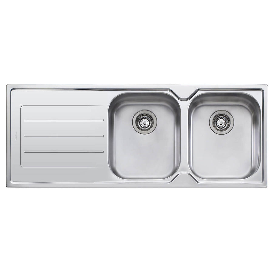 Oliveri Flinders Double Bowl Topmount Sink - Left Hand Drainer, No Taphole - FL172-NTH
