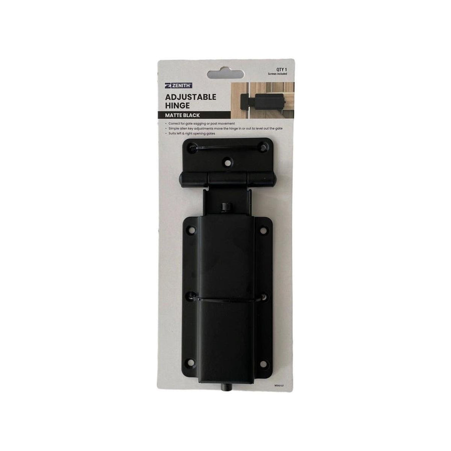 Zenith Adjustable Gate Hinge - 80mm x 215mm - Matte Black - Adjustable, Sag Correction - SuperSaverAU - view 1