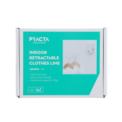 Practa 4m Indoor Wall Mounted Retractable Clothes Line - White Plastic