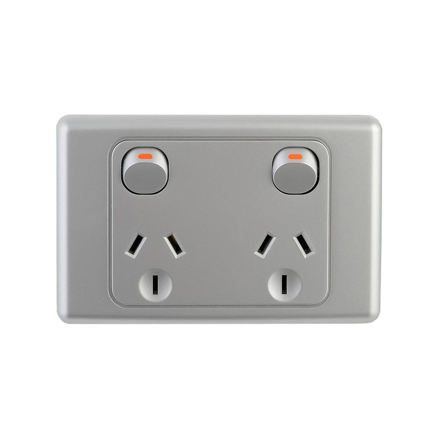 Deta Silver Double Power Point - 2 Outlet - Polycarbonate - Durable - SuperSaverAU - view 1