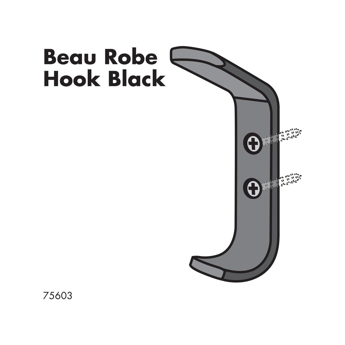 Adoored Double Black Beau Deco Hook - 2 Hooks - 24mm x 91mm x 44mm - Black - SuperSaverAU - view 2
