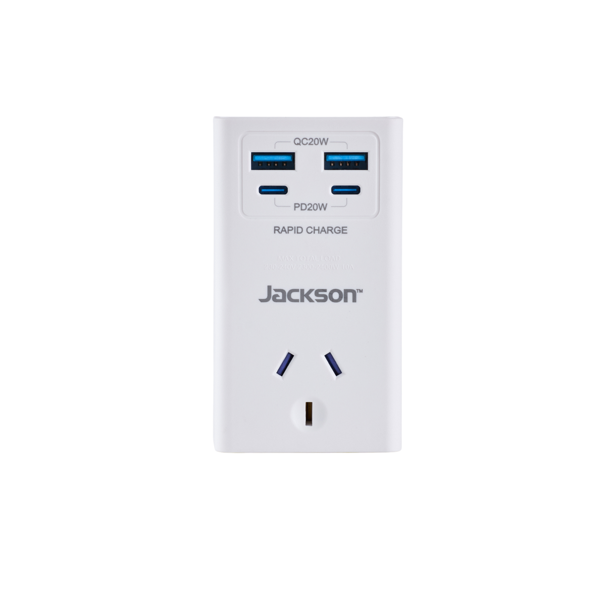 Jackson 1 Outlet Adaptor - USB 2A 2C PD20W - 85mm x 165mm x 67mm - White - SuperSaverAU - view 2