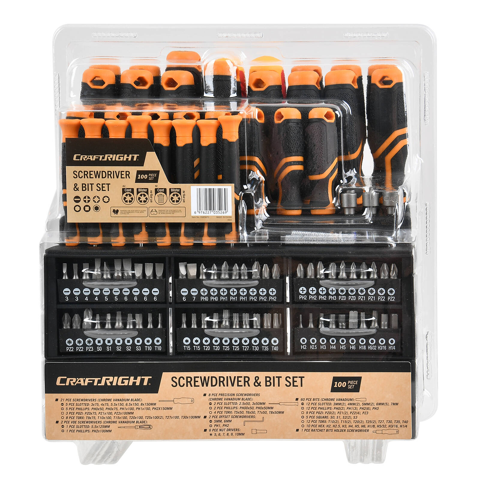 Craftright 100 Piece Screwdriver Set with Bits and Storage Rack