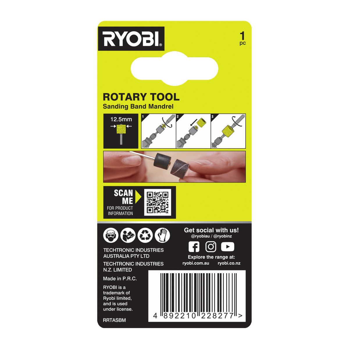 Ryobi 12.5mm Rotary Sanding Band Mandrel - Secure Attachment - Lightweight - SuperSaverAU - view 2