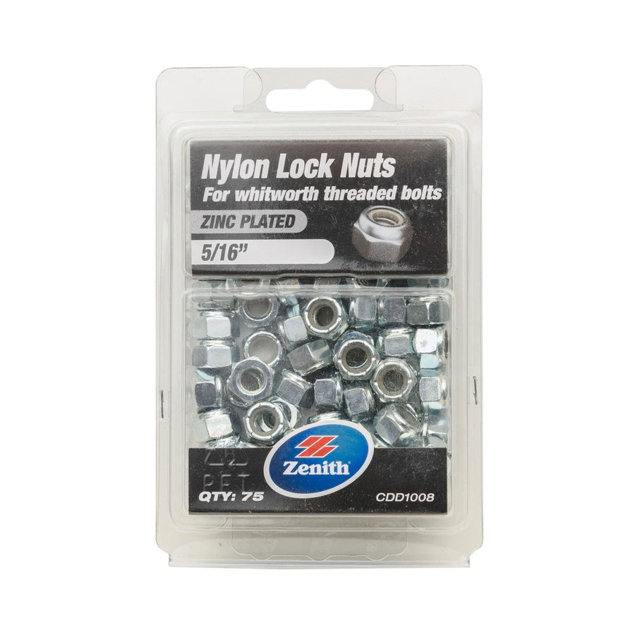 Zenith 5 16 Nylon Lock Nut Zinc Plated 75 Pack Durable Secure Fit - SuperSaverAU - view 1