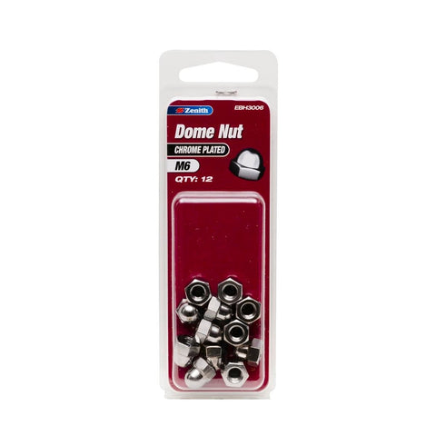 Zenith M6 Dome Nuts 12 Pack Chrome Plated Steel Durable Finish - SuperSaverAU - view 1