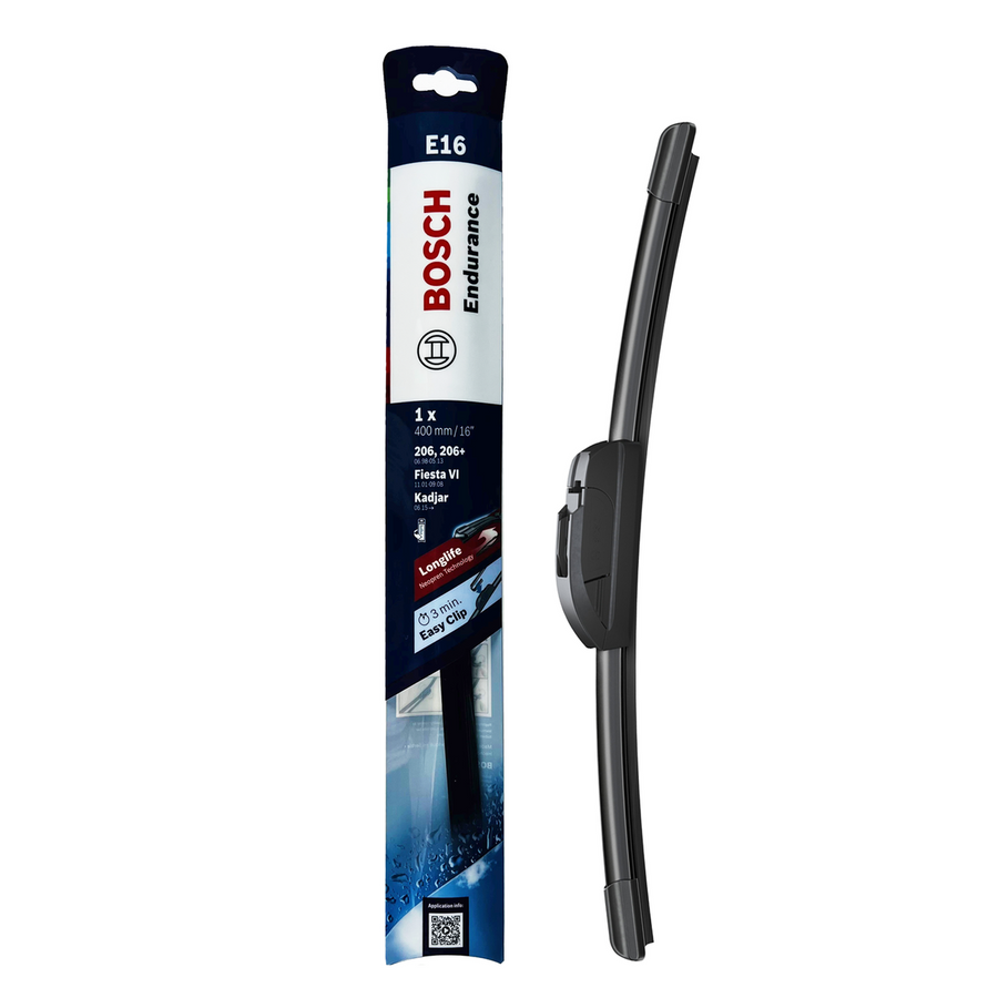Bosch 16" 400mm e16 Flat Endurance Wiper Blade - Hook Type Adapter - Long-Life Rubber - Quiet Wiping Action - SuperSaverAU - view 1