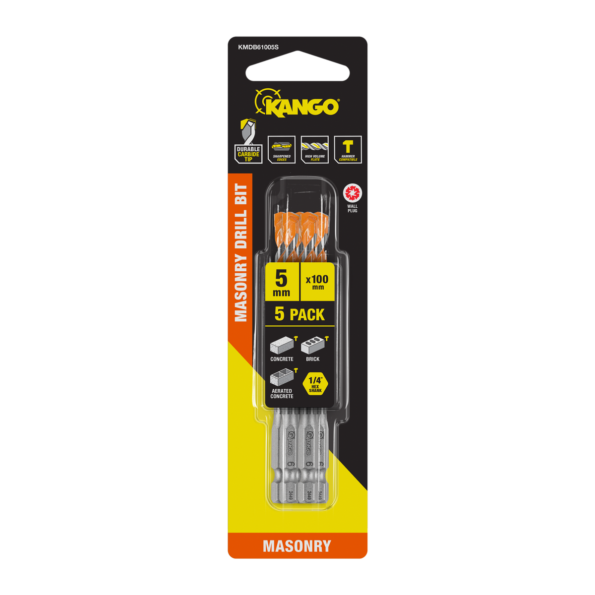 Kango Masonry Drill Bit 5 Pack - 6mm x 100mm - Durable Carbide Tip - SuperSaverAU - view 1