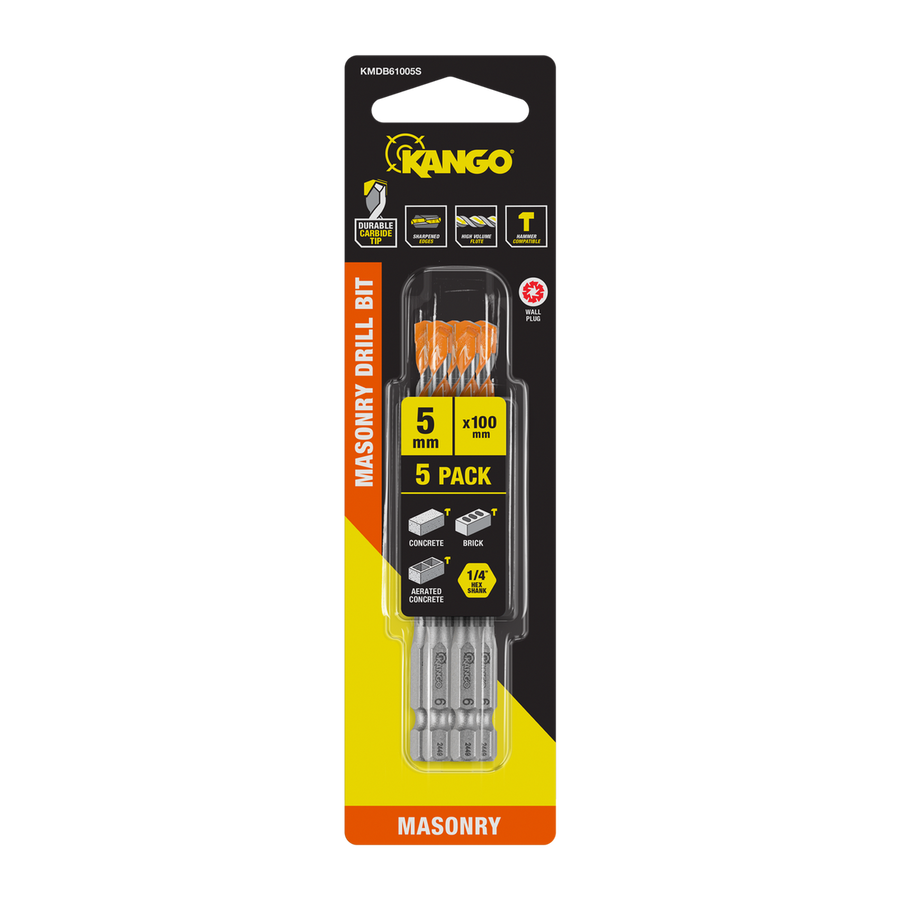Kango Masonry Drill Bit 5 Pack - 6mm x 100mm - Durable Carbide Tip - SuperSaverAU - view 1